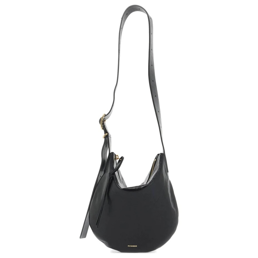 Jil Sander Black Leather Moon Shoulder Bag with gold hardware